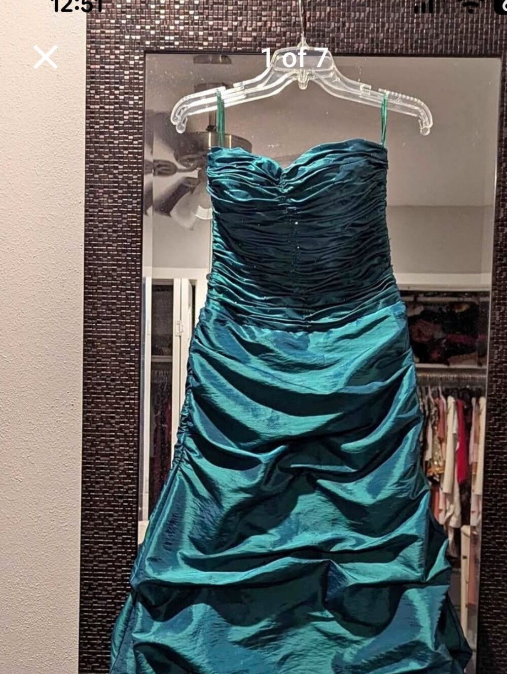 Teal Strapless Ruched Ball Gown